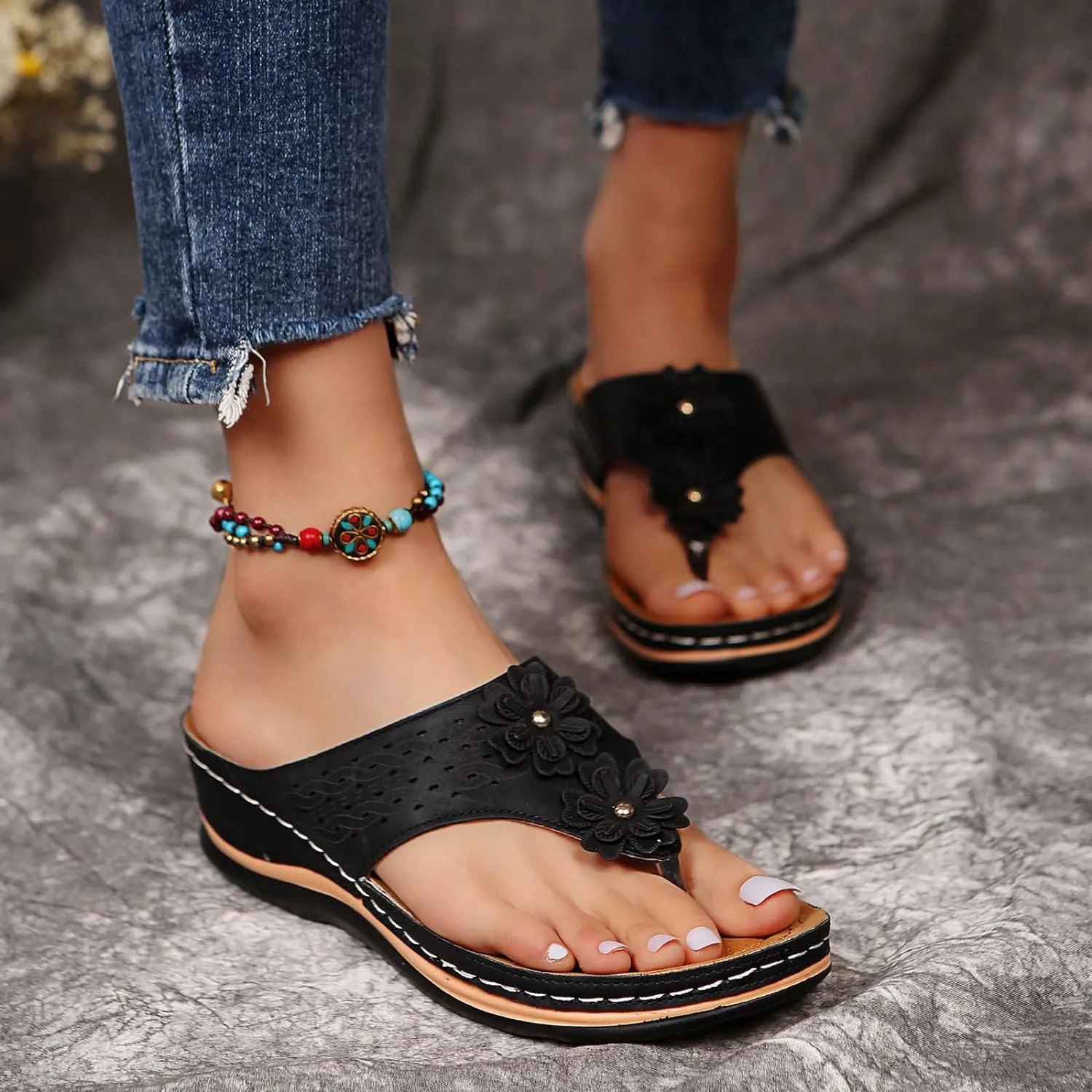 Orthopedic Sandals Women Fashion Dressy Orthopedic Beach Sandals for Woman Arch Support Dress Sandals for Women Orthopedic Black Sandals Women Flat Dressy Orthopedic Womens Shoes Dressy Casual Summer