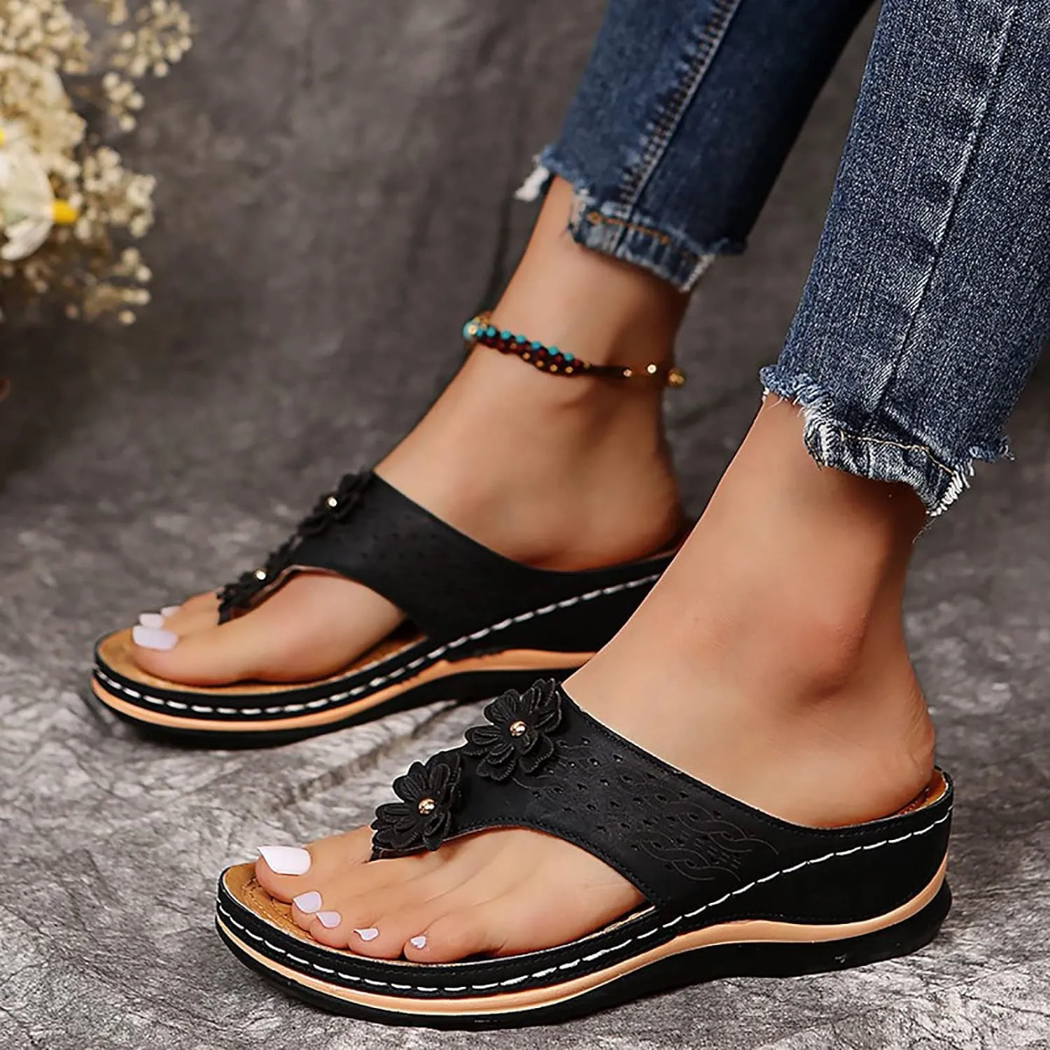 Orthopedic Sandals Women Fashion Dressy Orthopedic Beach Sandals for Woman Arch Support Dress Sandals for Women Orthopedic Black Sandals Women Flat Dressy Orthopedic Womens Shoes Dressy Casual Summer