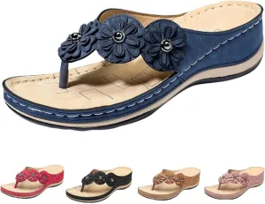 Orthopedic Wedge Sandals for Women Dressy Summer, 2025 Floral Flat Open Toe Platform Sandals Casual Boho Slip on Flip Flops Beach Flip Flops Summer Shoes Comfortable Outdoor Shoes