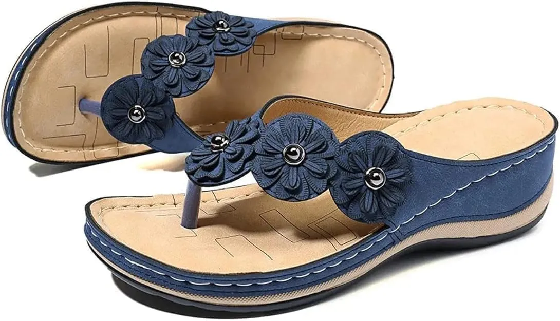 Orthopedic Wedge Sandals for Women Dressy Summer, 2025 Floral Flat Open Toe Platform Sandals Casual Boho Slip on Flip Flops Beach Flip Flops Summer Shoes Comfortable Outdoor Shoes