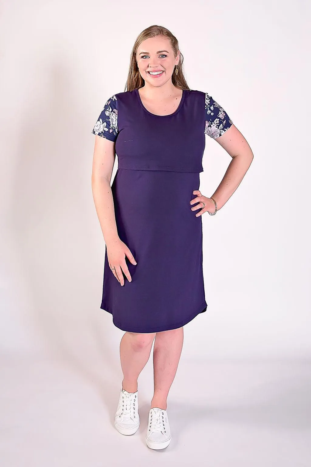 Peach Bloom Floral Sleeve Dress in Navy - Flap