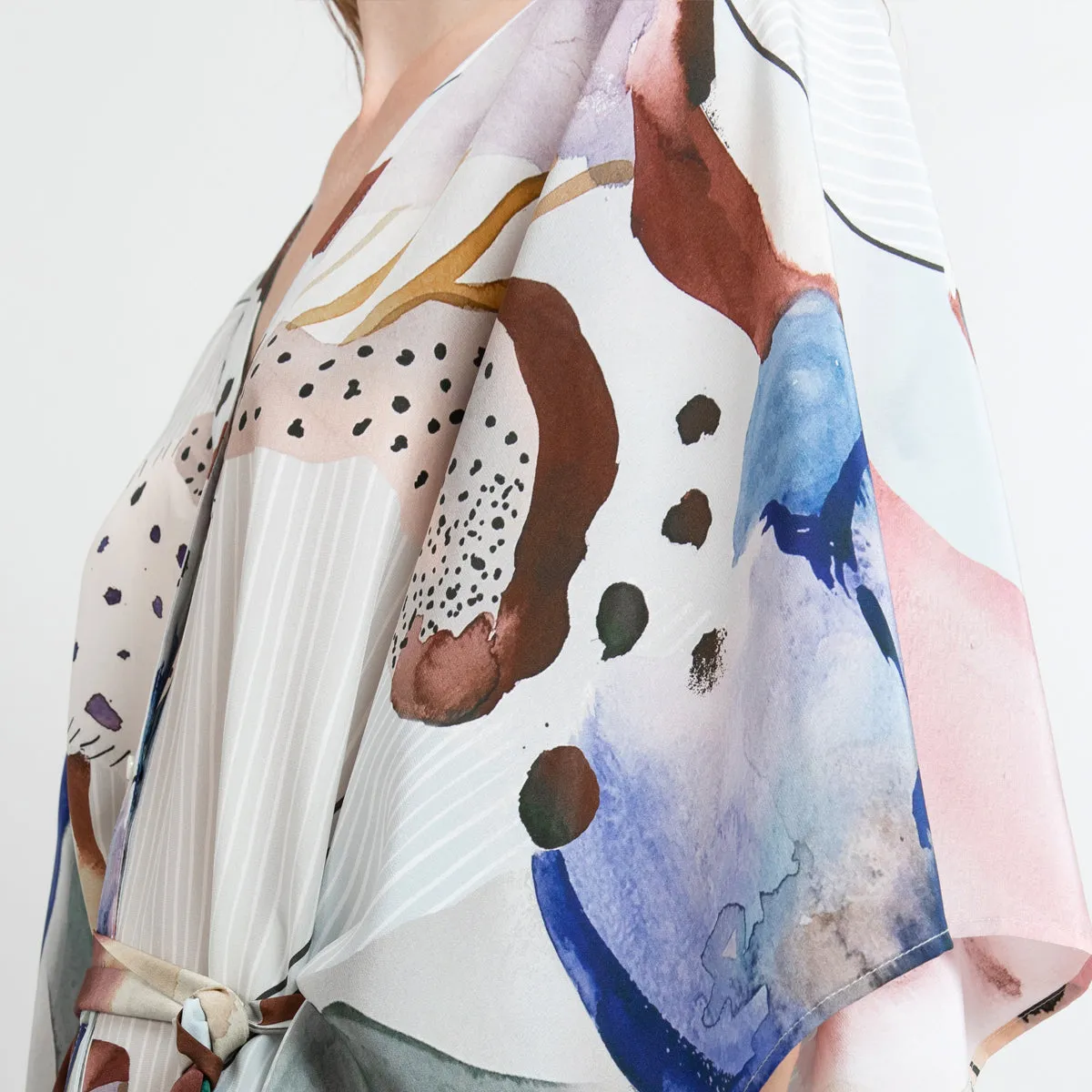 Riviera Long Silk Caftan Dress Coral Print