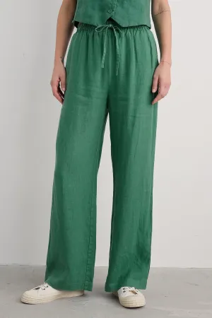 Seasalt Tide Flow Linen Trouser Pine Green Tie Waist WM33382-13593