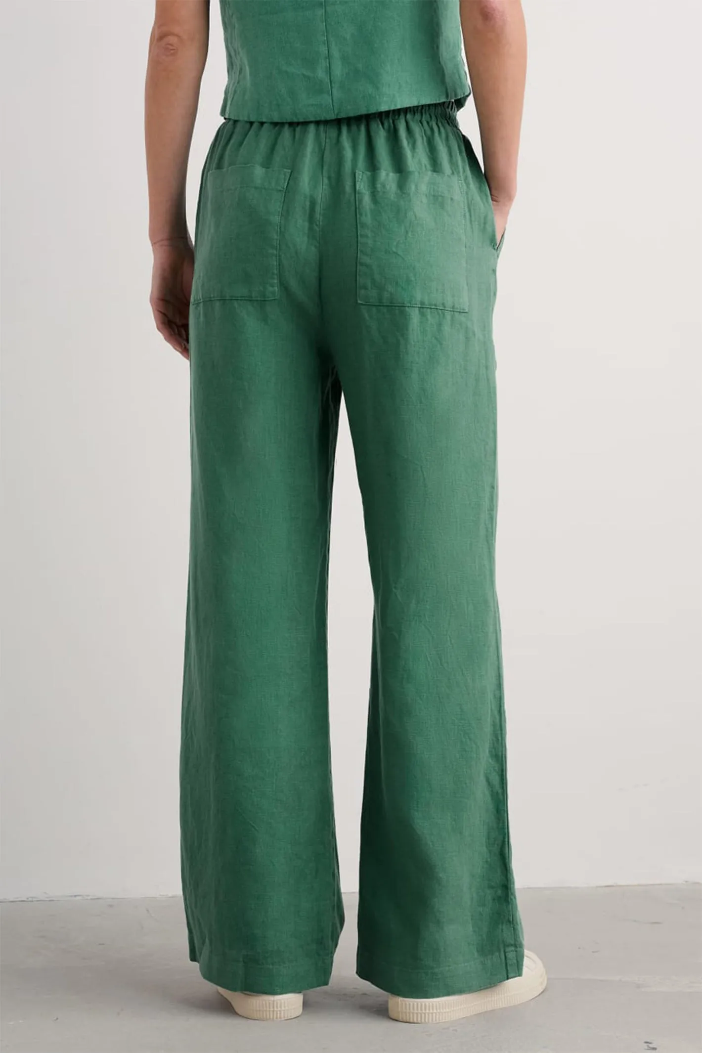 Seasalt Tide Flow Linen Trouser Pine Green Tie Waist WM33382-13593