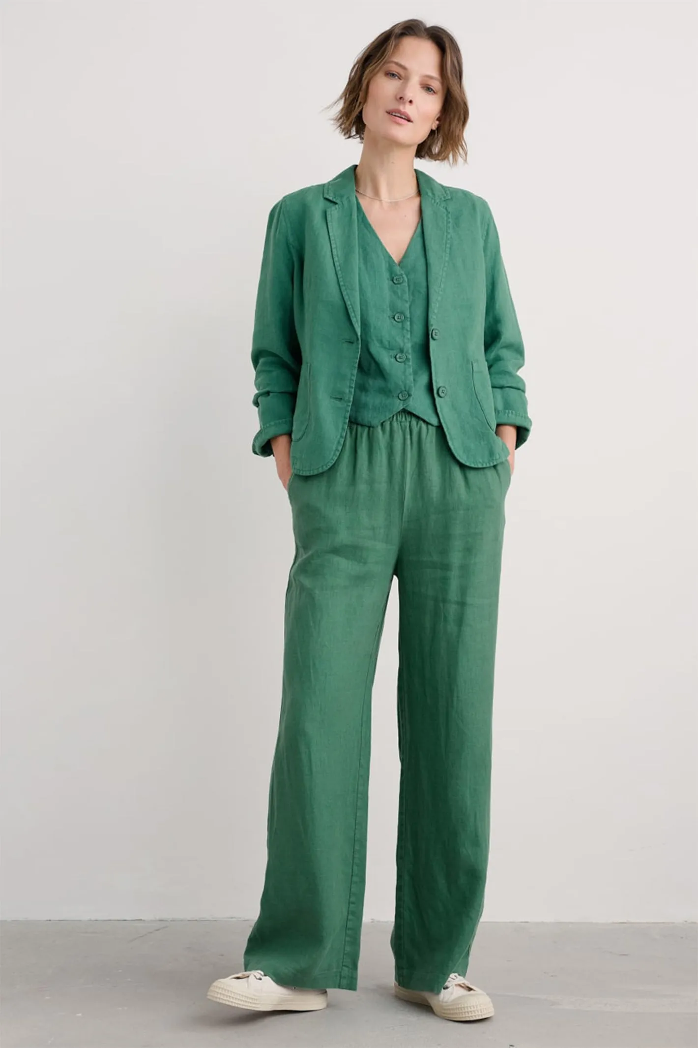 Seasalt Tide Flow Linen Trouser Pine Green Tie Waist WM33382-13593