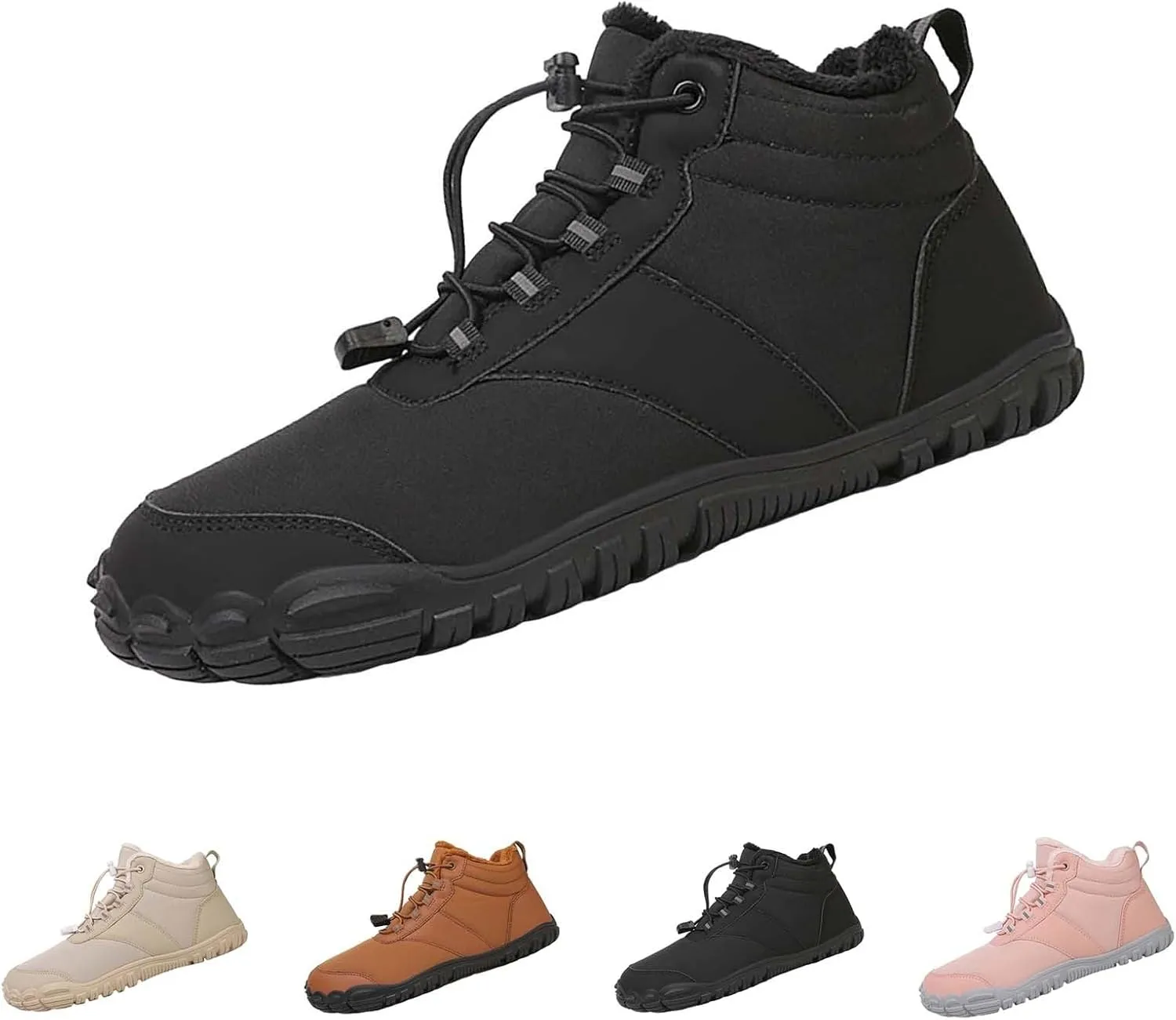 Snow Boots for Men Barefoot Shoes Waterproof Women Work Boots Hiking Sneakers Warm Fur Lined Slip Resistant Outdoor Shoes Lightweight Hike Grounded Footwear