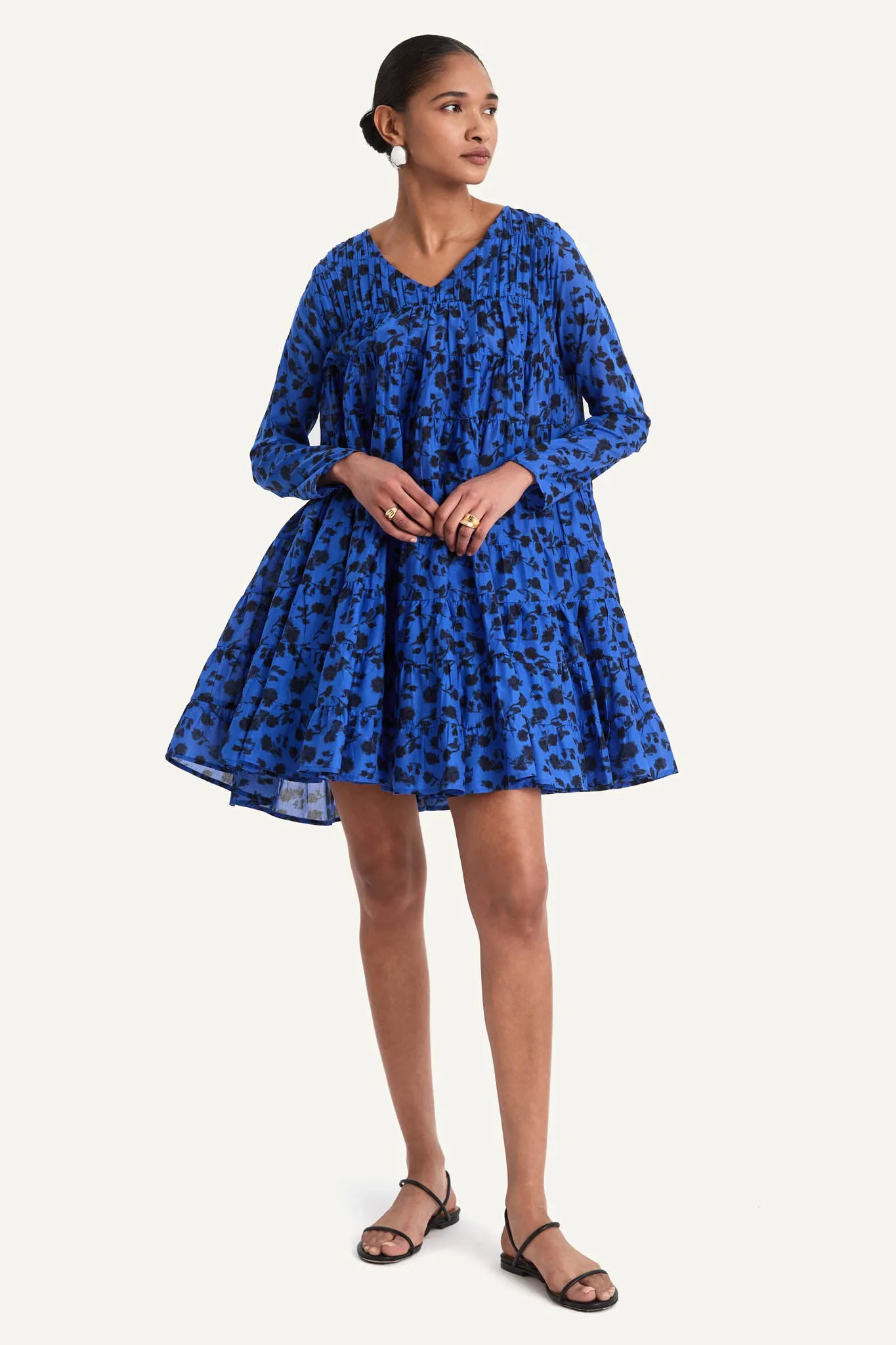 Solis Dress in Cobalt Ink Floral Print