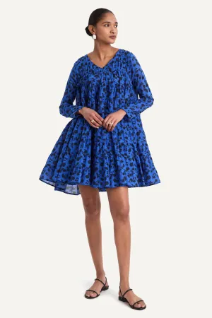 Solis Dress in Cobalt Ink Floral Print
