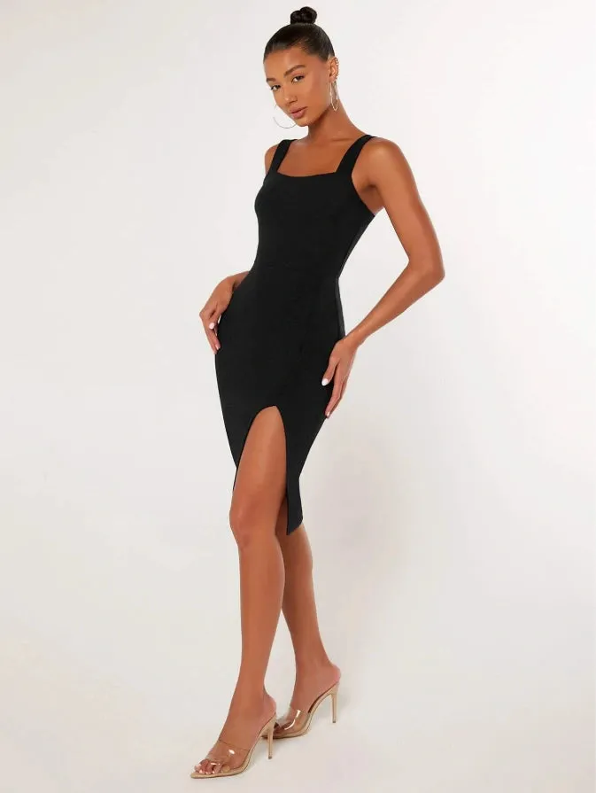 Timeless Blacc Rhinestone Square Neck Dress