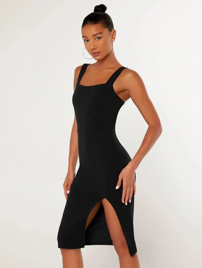 Timeless Blacc Rhinestone Square Neck Dress