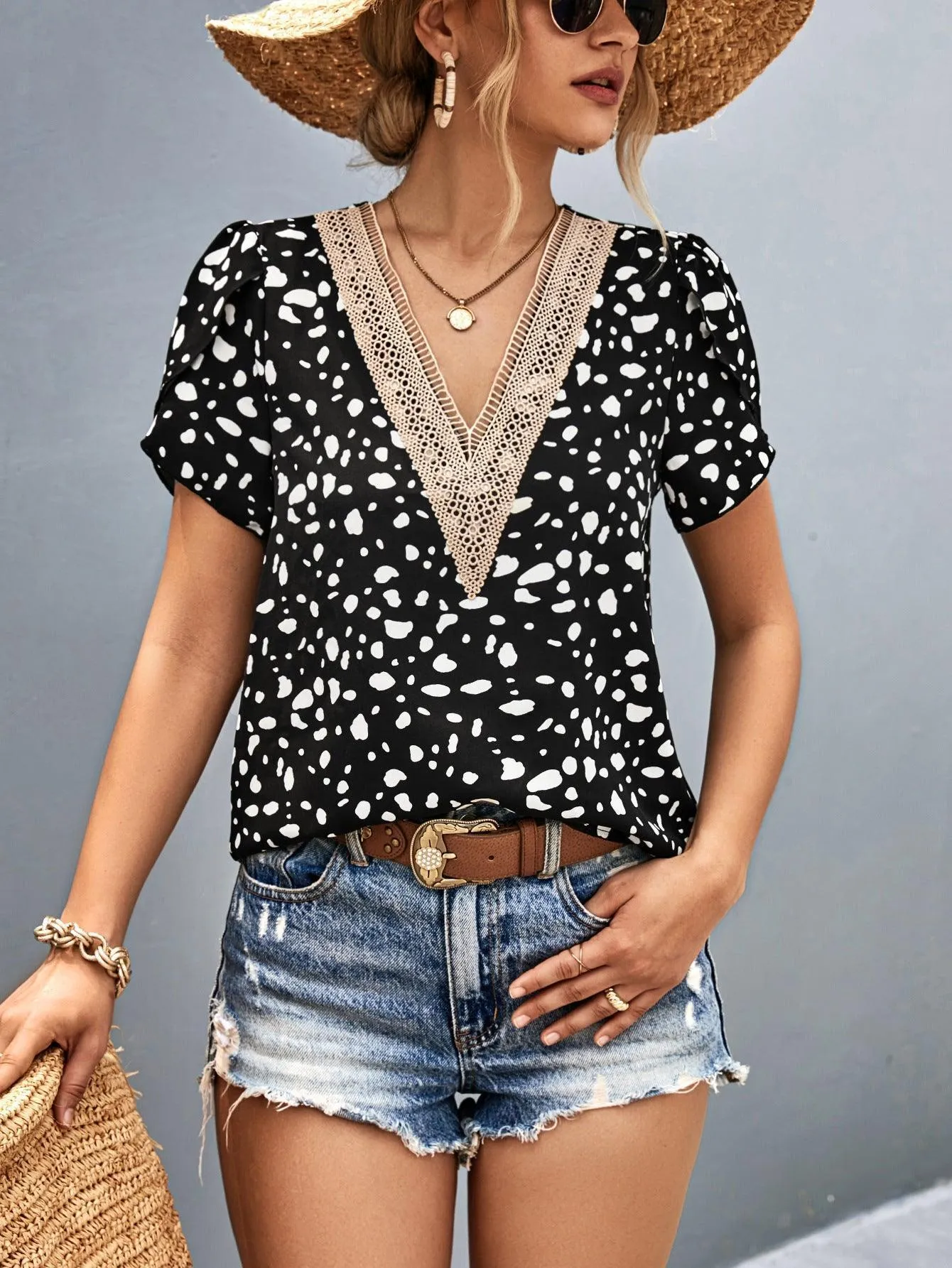 Timeless Class Animal Print V Neck Blouse
