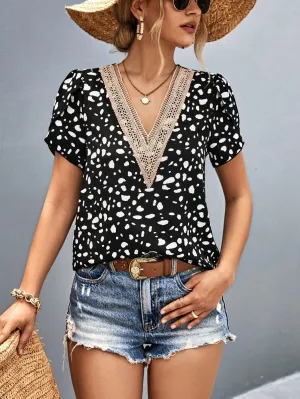 Timeless Class Animal Print V Neck Blouse