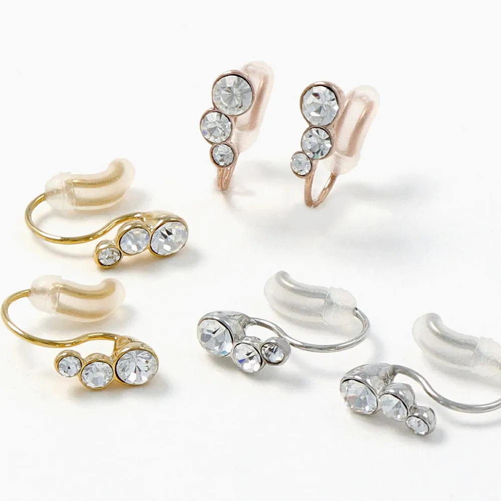 Triple Stone Airy Fit Clip On Earrings