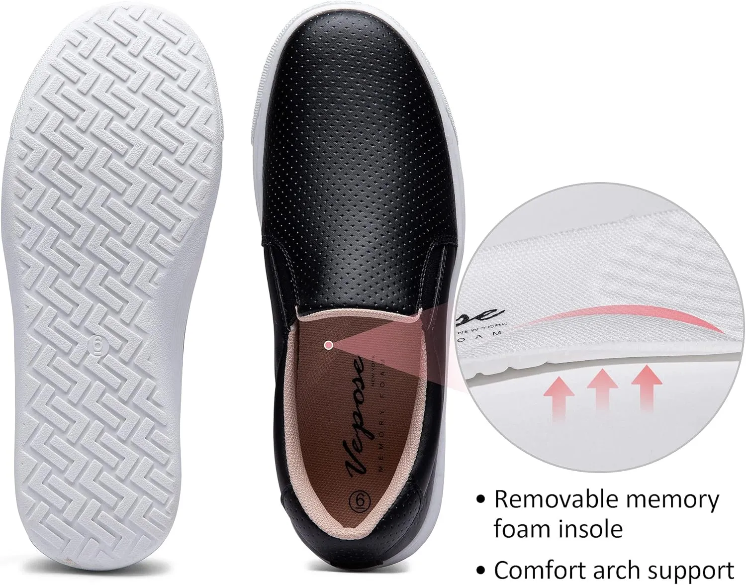 Vepose 8008 Slip on Sneakers Women Fashion Sneakers Comfortable Casual Loafers Shoes with Memory Foam