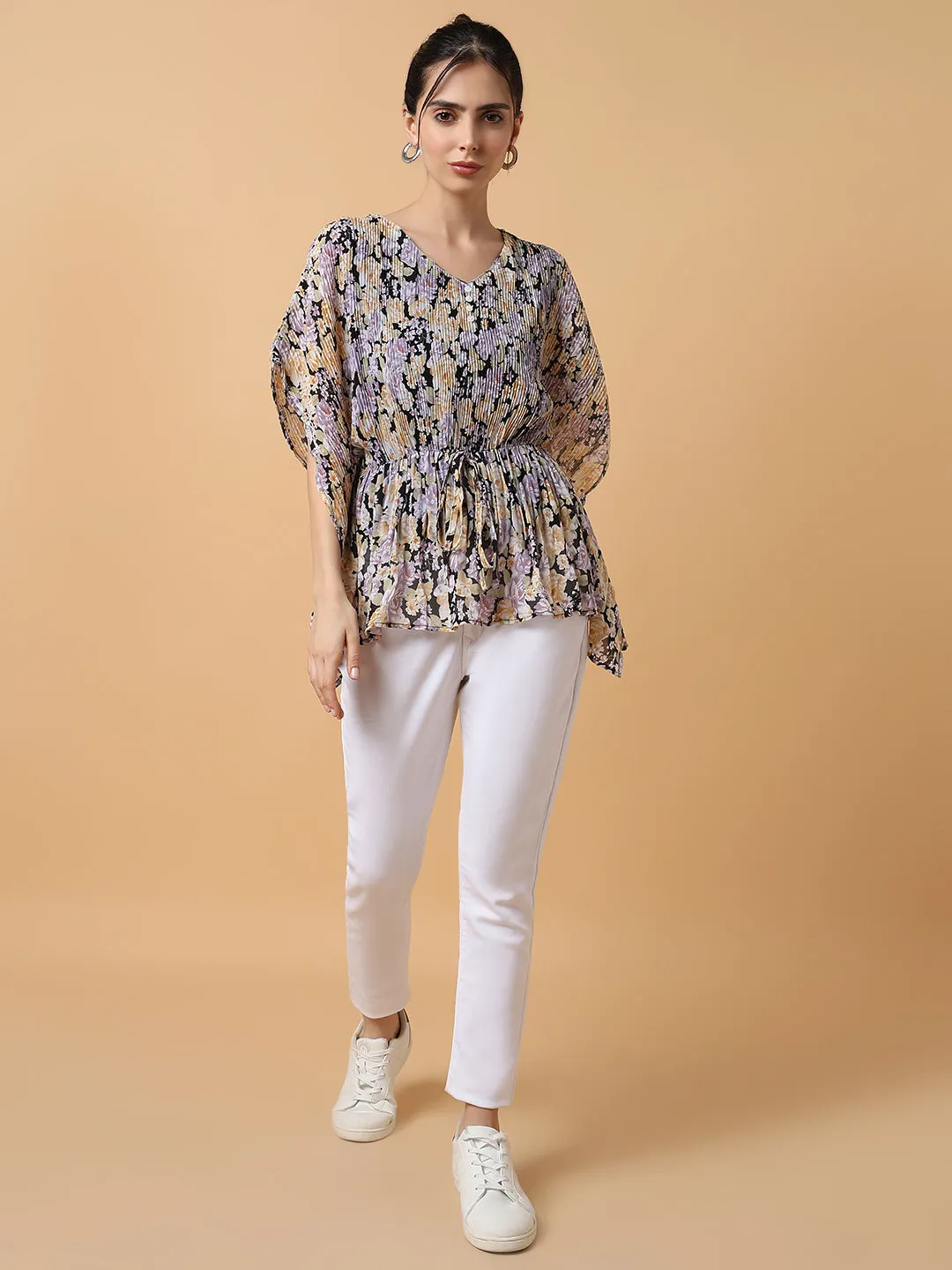 Women Lavender Floral Kaftan Top