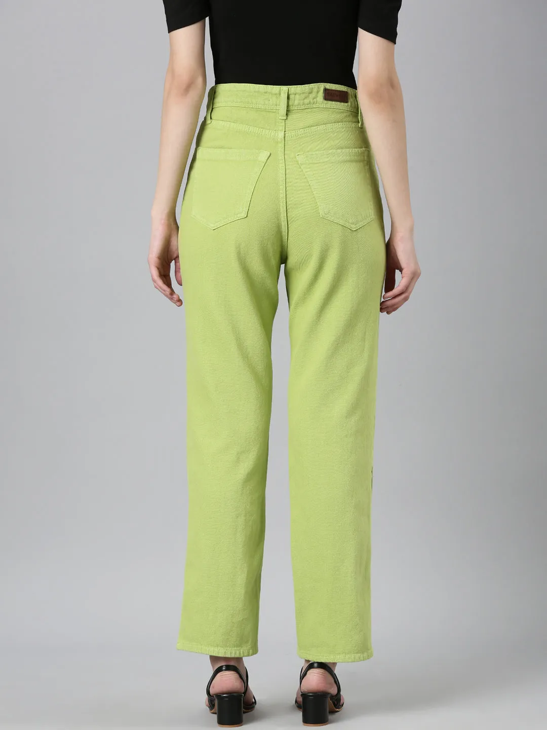 Women Lime Green Solid Regular Fit Denim Jeans