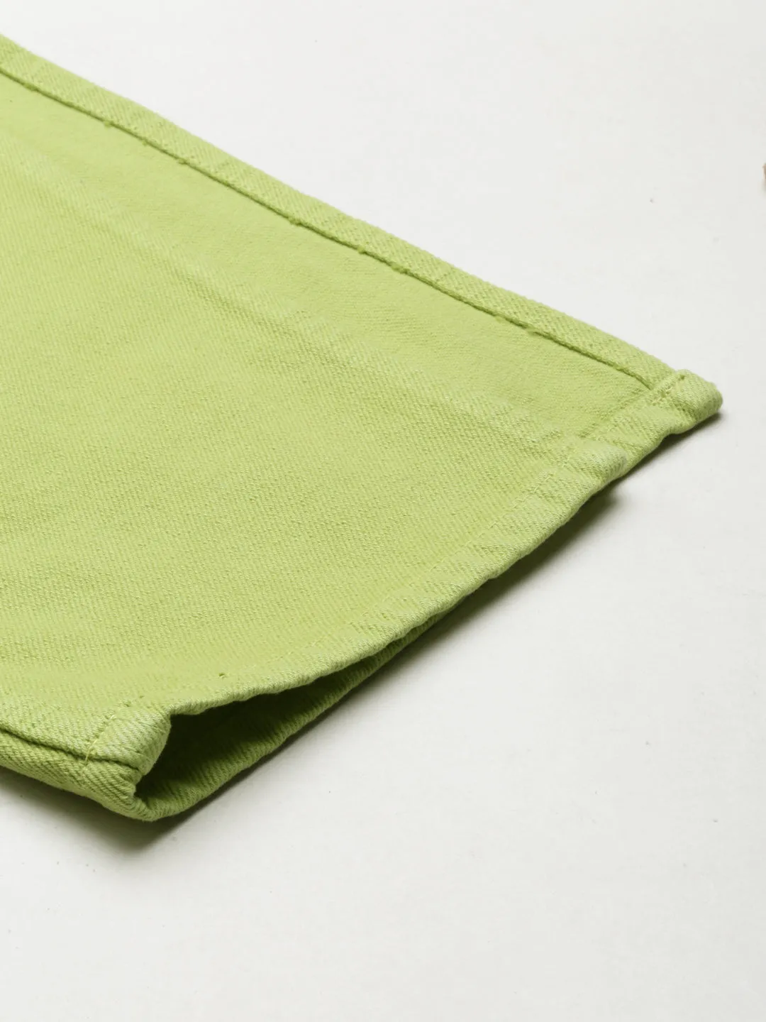 Women Lime Green Solid Regular Fit Denim Jeans