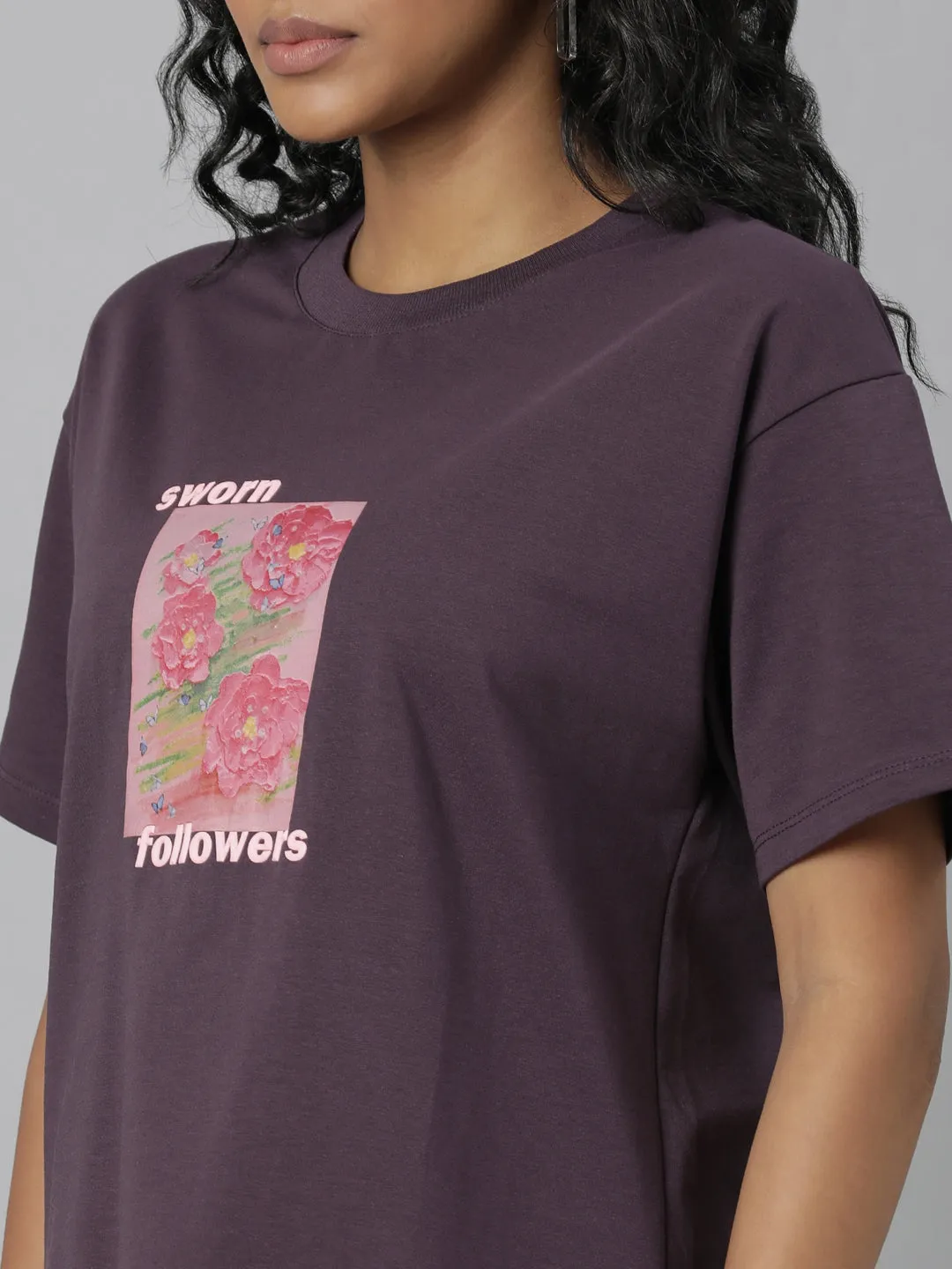 Women Solid Purple T Shirt