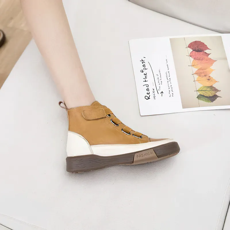 Women's Genuine Leather Sneakers / Trend Round Toe Flat Footwear