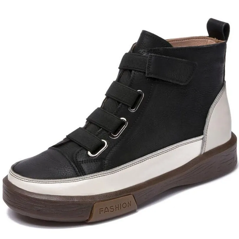 Women's Genuine Leather Sneakers / Trend Round Toe Flat Footwear