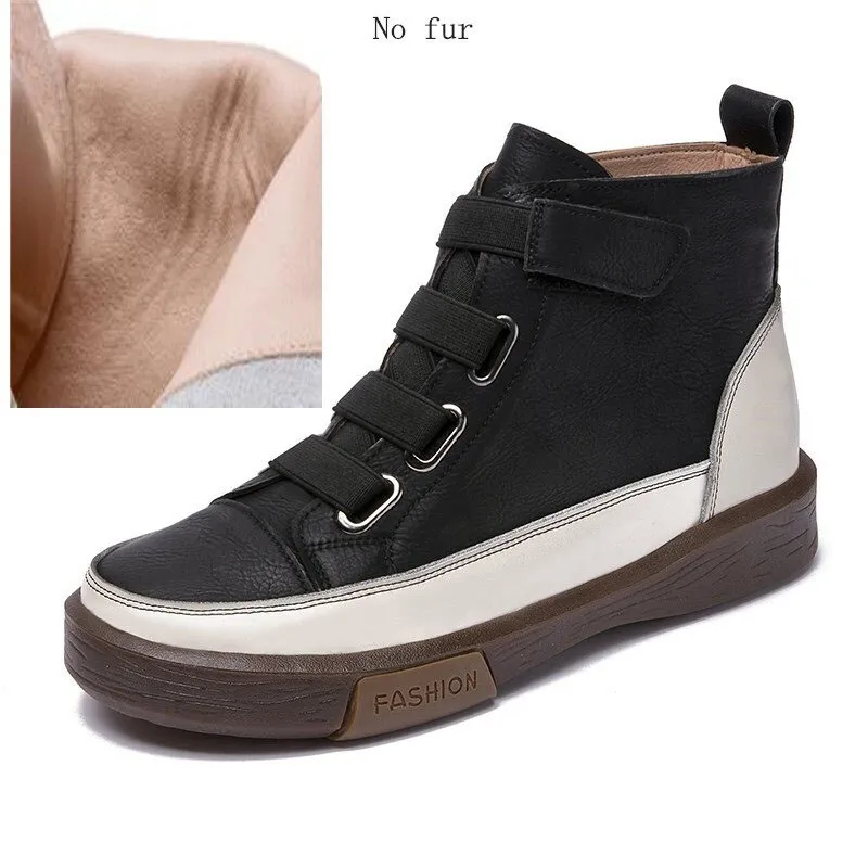 Women's Genuine Leather Sneakers / Trend Round Toe Flat Footwear