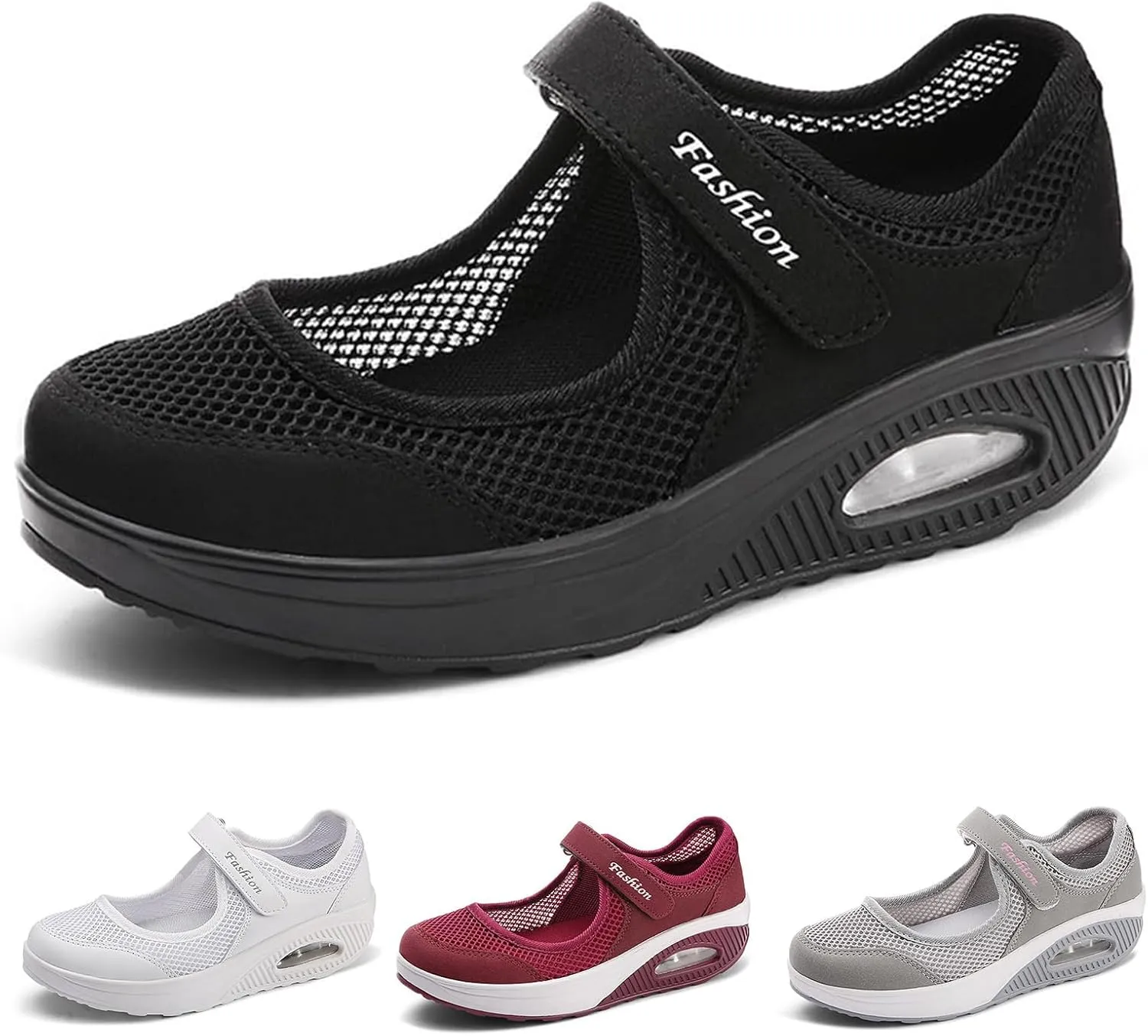 Women's Mesh Adjustable Nurse Shoes Breathable Lightweight Walking Cushion Buffer Fitness Nursing Orthotic Mary Jane Hollow Out Granny Walk Soft-Soled Flats Dance Sneakers Wide Width Non-Slip