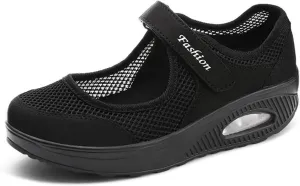Women's Mesh Adjustable Nurse Shoes Breathable Lightweight Walking Cushion Buffer Fitness Nursing Orthotic Mary Jane Hollow Out Granny Walk Soft-Soled Flats Dance Sneakers Wide Width Non-Slip