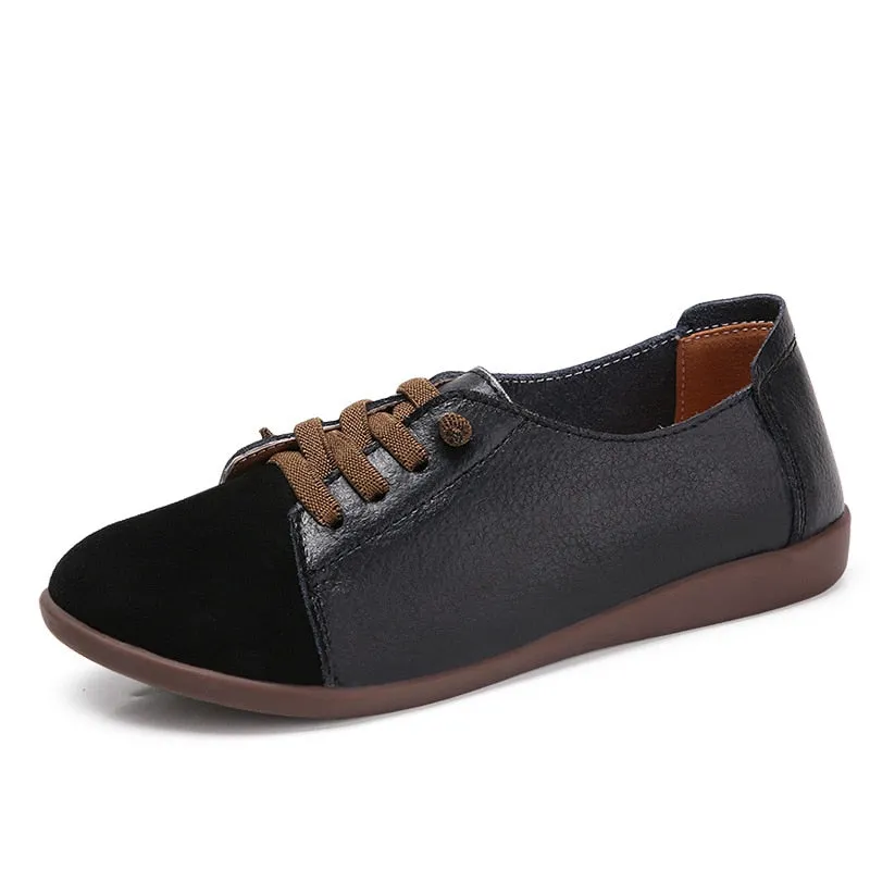 Women's PEIPAH Genuine Leather Shoes Slip On Ballet Oxford Flats