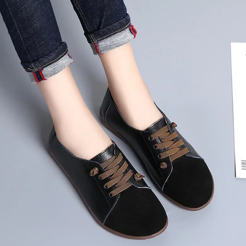 Women's PEIPAH Genuine Leather Shoes Slip On Ballet Oxford Flats