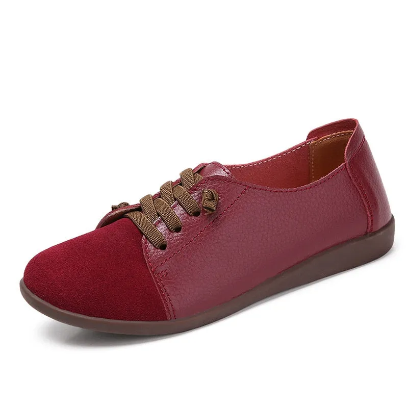Women's PEIPAH Genuine Leather Shoes Slip On Ballet Oxford Flats