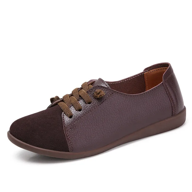 Women's PEIPAH Genuine Leather Shoes Slip On Ballet Oxford Flats