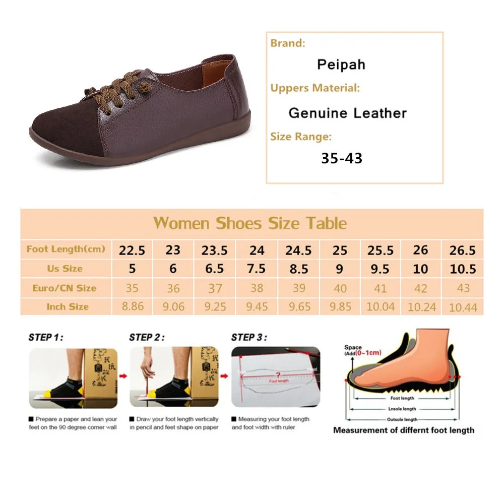 Women's PEIPAH Genuine Leather Shoes Slip On Ballet Oxford Flats