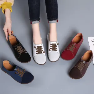 Women's PEIPAH Genuine Leather Shoes Slip On Ballet Oxford Flats