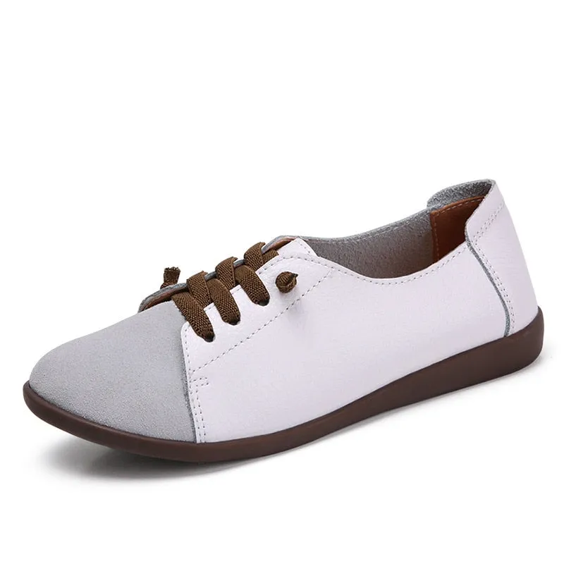 Women's PEIPAH Genuine Leather Shoes Slip On Ballet Oxford Flats