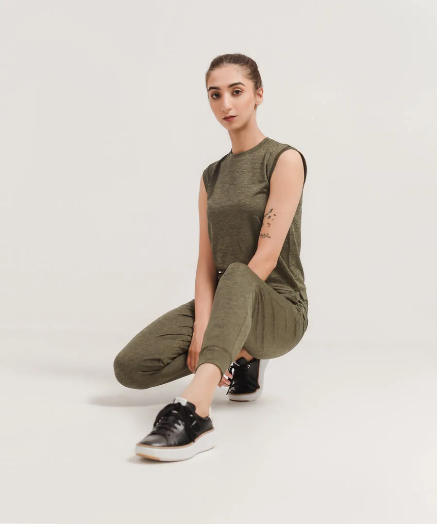 Women's Sleeveless Melange Tracksuit
