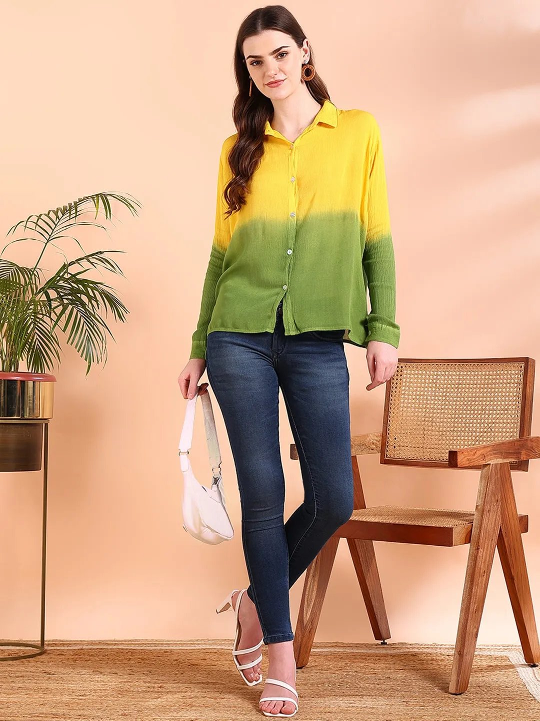 Yellow Tie-Dye Crepe Loose fit Shirt
