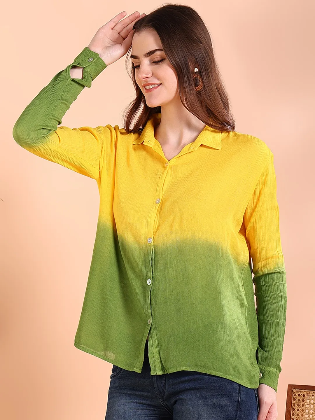 Yellow Tie-Dye Crepe Loose fit Shirt