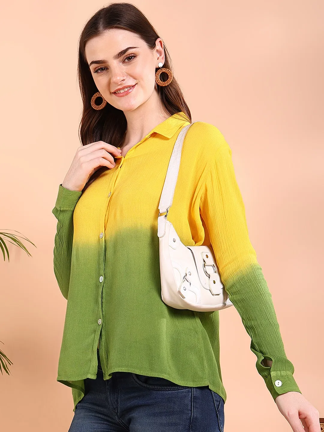Yellow Tie-Dye Crepe Loose fit Shirt