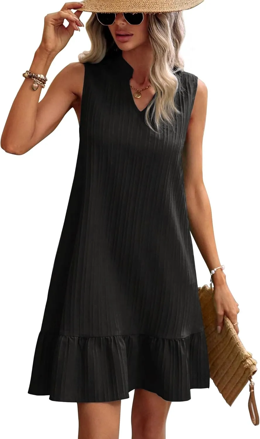 Zeagoo Summer Dress Women's Sleeveless V-Neck T-Shirt (DE Only)