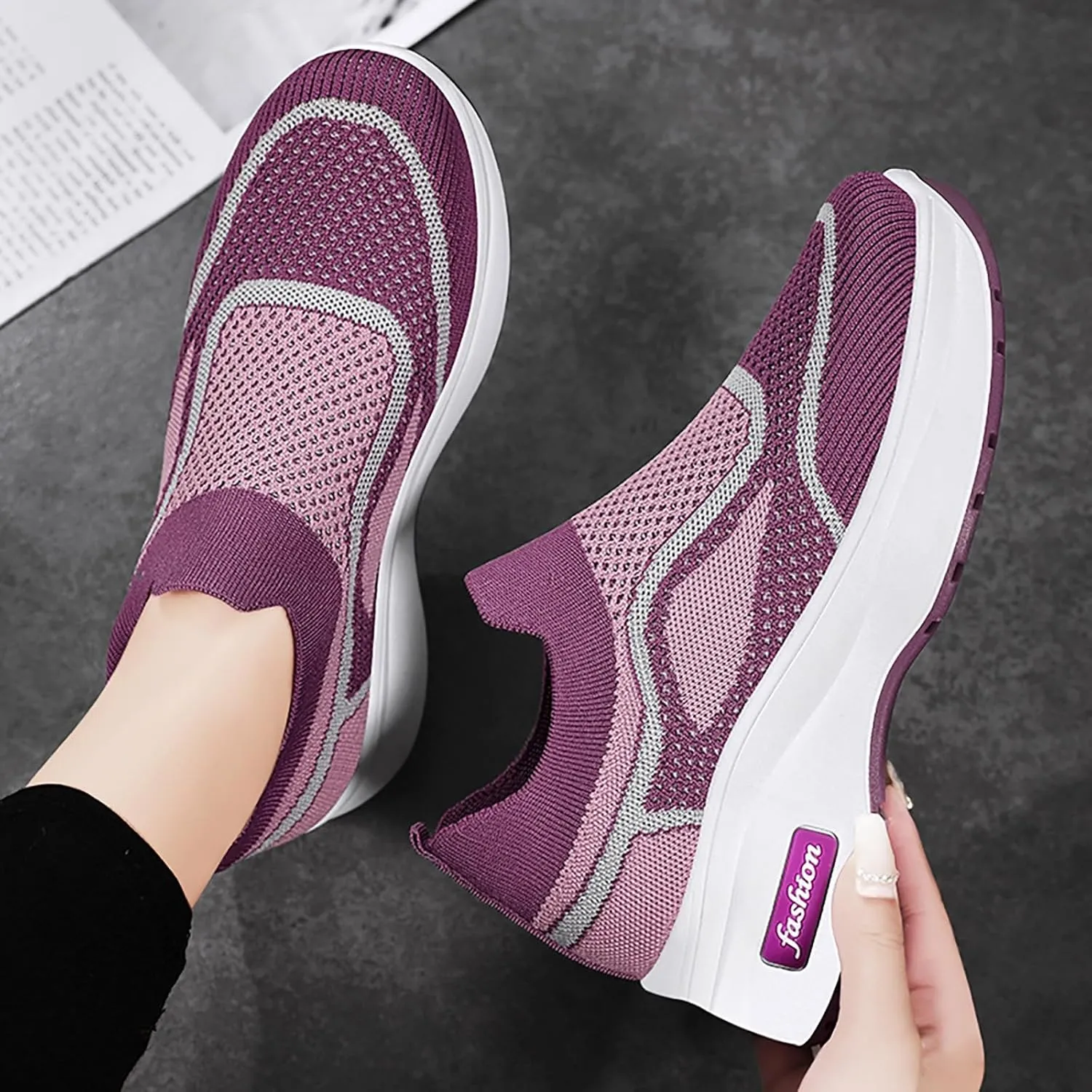 ZSpzx Womens Jogging Tennis Sneakers Slip On Air Cushioned Padded Insole Orthopedic Platform Shoes Walking Sneaker Breathable Mesh Casual Comfy Lightweight Shoe for Gym Travel Daily Wear